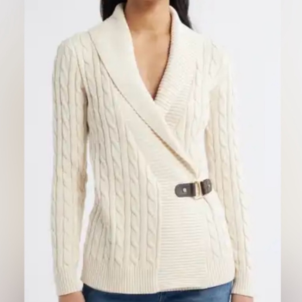 LAUREN Ralph Lauren Buckled Cotton Sweater Size XL Mascarpone Cream